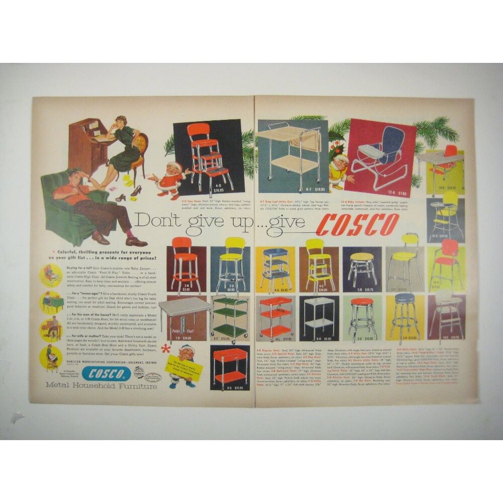 1953 Vintage Cosco Print Ad 2 Page Household Furniture Retro Decor MOD READ